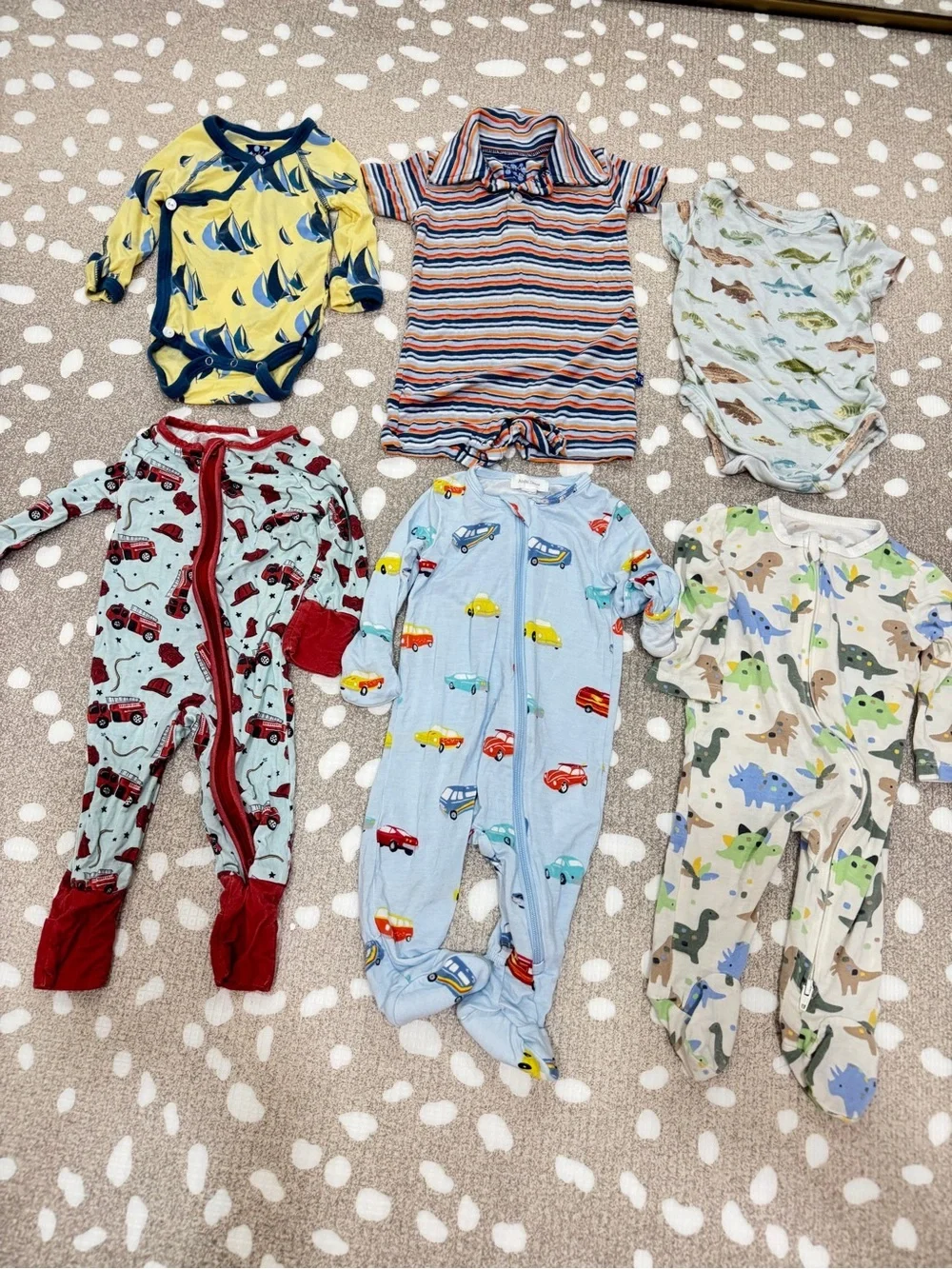 Lot of 6 bamboo baby boy footies onesie romper short sleeve zippy fish newborn